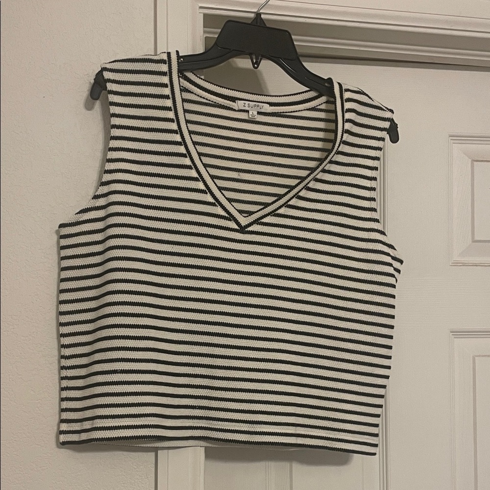 Z Supply Black and White Striped V-Neck Tank Top